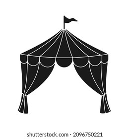 Open Circus Tent With Flag As Frame In Silhouette Vector Icon