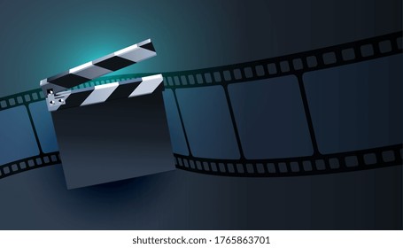 open clapper board with film strip background design