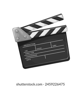 Open clapperboard, cartoon film production equipment. Clapper of director and producer assistant to clap and cut off movie scenes and action episodes, cartoon clapperboard vector illustration