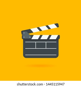 Open clapperboard isolated on yellow background. Vector illustration