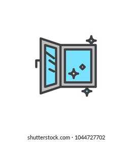 Open clean window filled outline icon, line vector sign, linear colorful pictogram isolated on white. Window cleaning symbol, logo illustration. Pixel perfect vector graphics