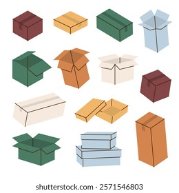 Open and close boxes. Present gift boxes. Vector illustration.