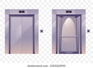 Open close broken office elevator interior concept. Vector flat graphic design illustration