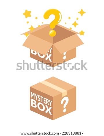 Open and Close Brown mystery gift box isolated on white background. Random reward secret loot box isometric concept. Vector illustration cartoon flat design.
