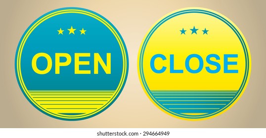 Open and Close. Open and Closed Business Labels and Badges in Vintage Style. 