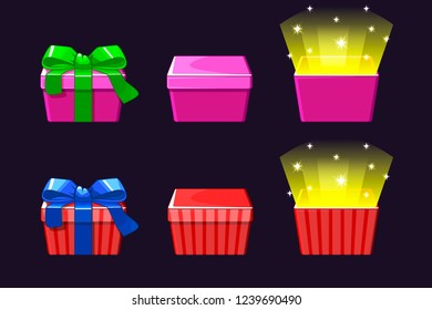 Open and close colored Gift Box. Red and pink gifts icons
