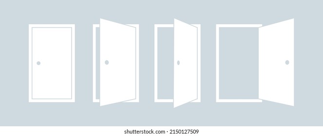 Open and close door icon set. Door white silhouette vector icon illustration.