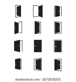 Diseño De Vector De Conjunto De Iconos De Puerta Abierta Y Cerrada.