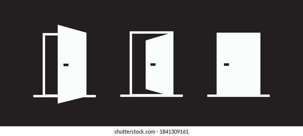 Open / Close door line icon set. Login, logout, register, password, vip entrance, key, lock  or exit vector illustrations. 