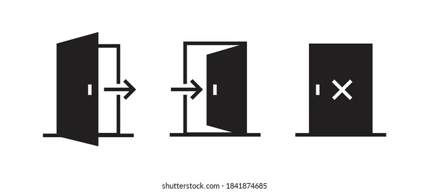 Open / Close door line icon set. Login, logout, register, password, vip entrance, key, lock  or exit vector illustrations. 