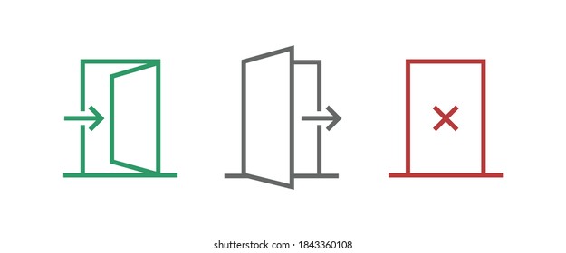 Open / Close door line icon set. Login, logout, register, password, vip entrance, key, lock  or exit vector illustrations. 