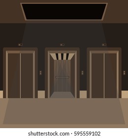 Open and close elevator doors modern metal realistic empty hall interior with waiting lift floor ceiling and wall vector