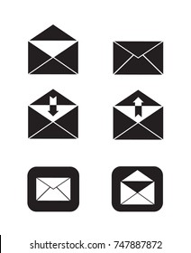 open and close e-mail send and received mail icon set simple flat black and white vector
