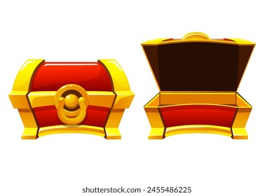 Open and close the empty Treasure chest. Game achievement success gift, antique trunk, UI winner bonus reward