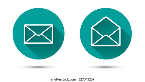 Open and close envelope icons with long shadow on green background