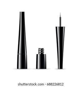 Open and close eye liner in product tube. Vector realistic illustration