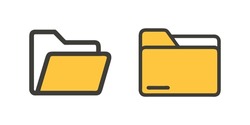 Open and close folders with documents. Folders icons isolated on white background. Folders set