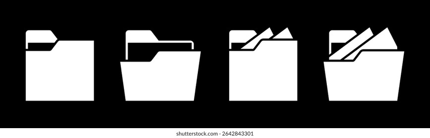 Open and close folders documents vector illustration set. In black and white version. 