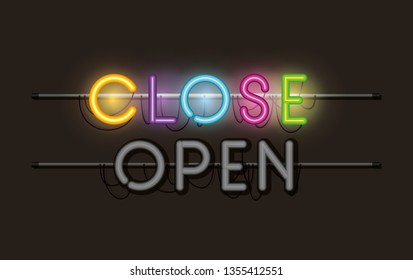 open and close fonts neon lights label