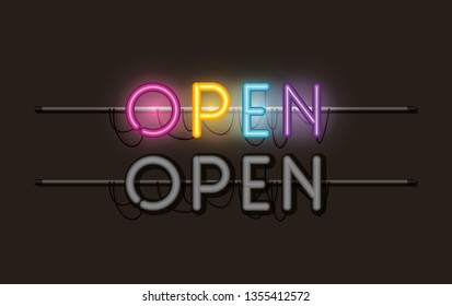open and close fonts neon lights label