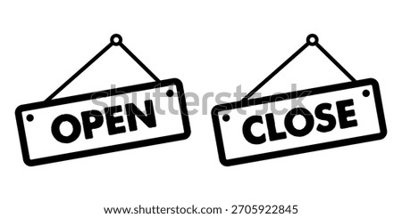 Open and Close Hanging Sign Icons in Minimal Bold Line Style Shop Storefront Business Notices Design