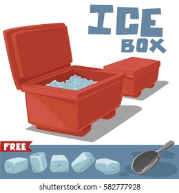 Open and close ice boxes with ice and ice scoop