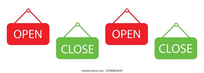 Open and close icon set. open and close hanger board icons on transparent background. open close sign on wooden board. open and close board symbol hanging in shop, restaurant, vector illustration .