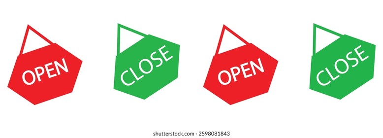 Open and close icon set. open and close hanger board icons on transparent background. open close sign on wooden board. open and close board symbol hanging in shop, restaurant, vector illustration .