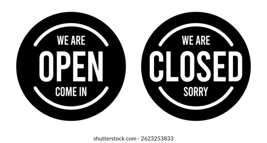 Open and close icon set. Open and close hanger board icons on transparent background. Open close sign on wooden board. Open and close board symbol hanging in shop, restaurant, vector illustration.