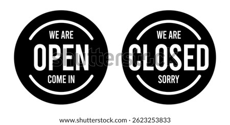 Open and close icon set. Open and close hanger board icons on transparent background. Open close sign on wooden board. Open and close board symbol hanging in shop, restaurant, vector illustration.