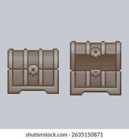 open and close iron treasure chest in pixel art style