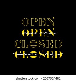 Open and Close Letter Stamps. Gold Color, Black Background with Luxury Font Style - Vector Template