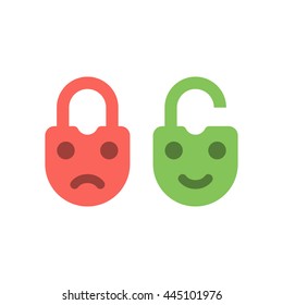 Open and close lock. Lock emotions icons