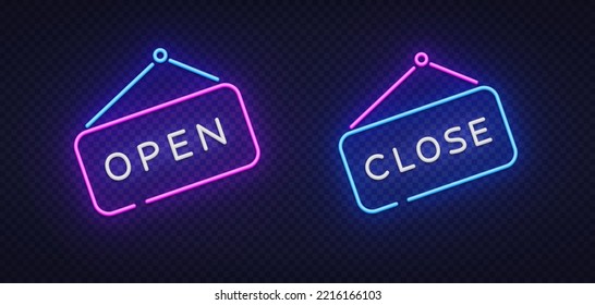 Open close neon for concept design. Vector design illustration