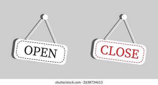 Open and Close Notice Icon. Open and close tag icon. open-closed hanging sign, Open-close icon vector isolated on white background. Vector illustration.