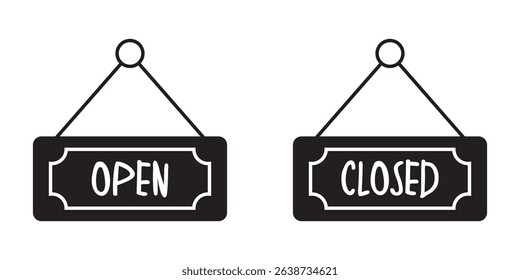 Open and Close Notice Icon. Open and close tag icon. open-closed hanging sign, Open-close icon vector isolated on white background. Vector illustration.