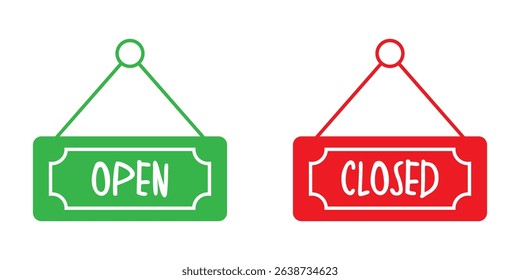 Open and Close Notice Icon. Open and close tag icon. open-closed hanging sign, Open-close icon vector isolated on white background. Vector illustration.
