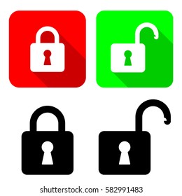 Open And Close Padlocks. Vector Illustration Of Open And Close Padlocks With Their Variations