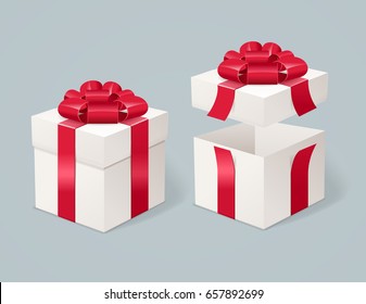 Open and Close Present Box on a Gray Background Symbol of Congratulations and Celebration. Vector illustration