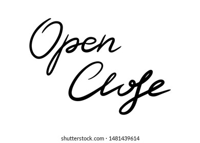 Open and Close quotes lettering. Calligraphy graphic design element, black and white