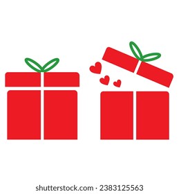 Open and close red gift boxes with green bows on a white background with copy space