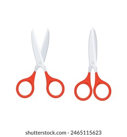 Open and close red scissor in realistic style. Sharp Scissor icon with handles. Tool cutter, cutting.