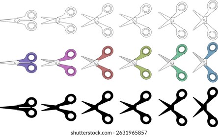 Open and close scissor motion. Available in line, color, and silhouette. 