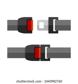 Open And Close Seatbelt Set. Flat Style Vector