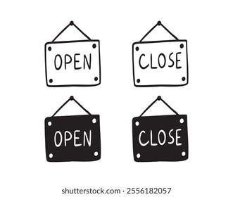open and close sign board doodle hand drawn icon. Outline drawing open and close sign line clipart symbol. Vector illustration
