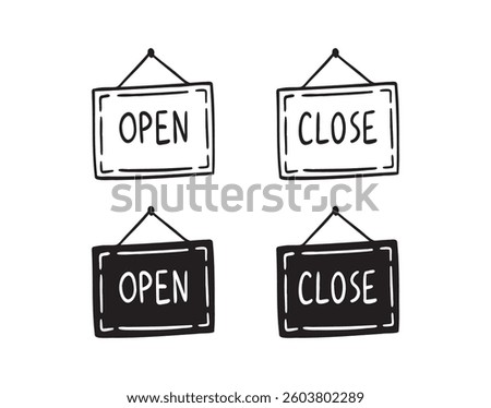 open and close sign board doodle hand drawn icon. Outline drawing open and close sign line clipart symbol. Vector illustration