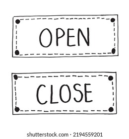 Open and Close Sign Text , doodle hand drawing