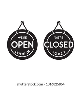 open and close sign in trendy flat style 
