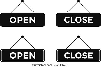 open close sign. welcome sign for store. Sale and shopping concept. Announcement banner
