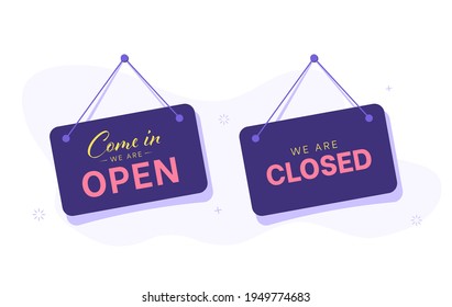 Open and close signboards. Vector sign isolated on white